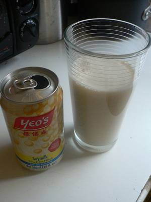Soymilk can and glass