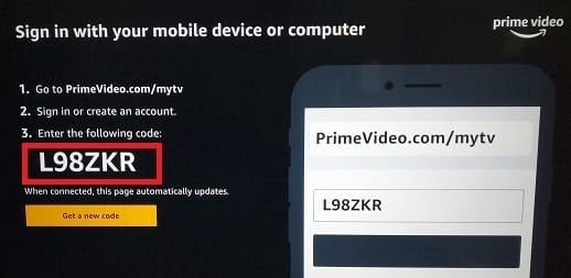 Primevideo mytv Register Device 5 6 digit Code Activate Amazon 