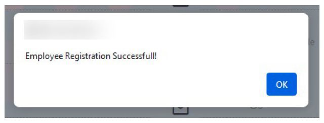 Success message for Registration