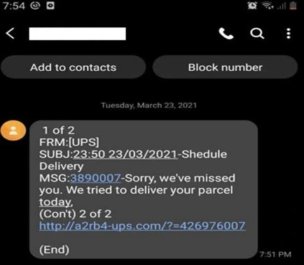 UPS Ground Scam Text 